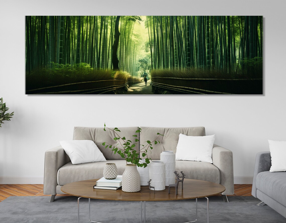 Arashiyama Bamboo Grove Print Kyoto Japan Wall Art Panoramic Wall Decor Framed And Ready To Hang - Image 2