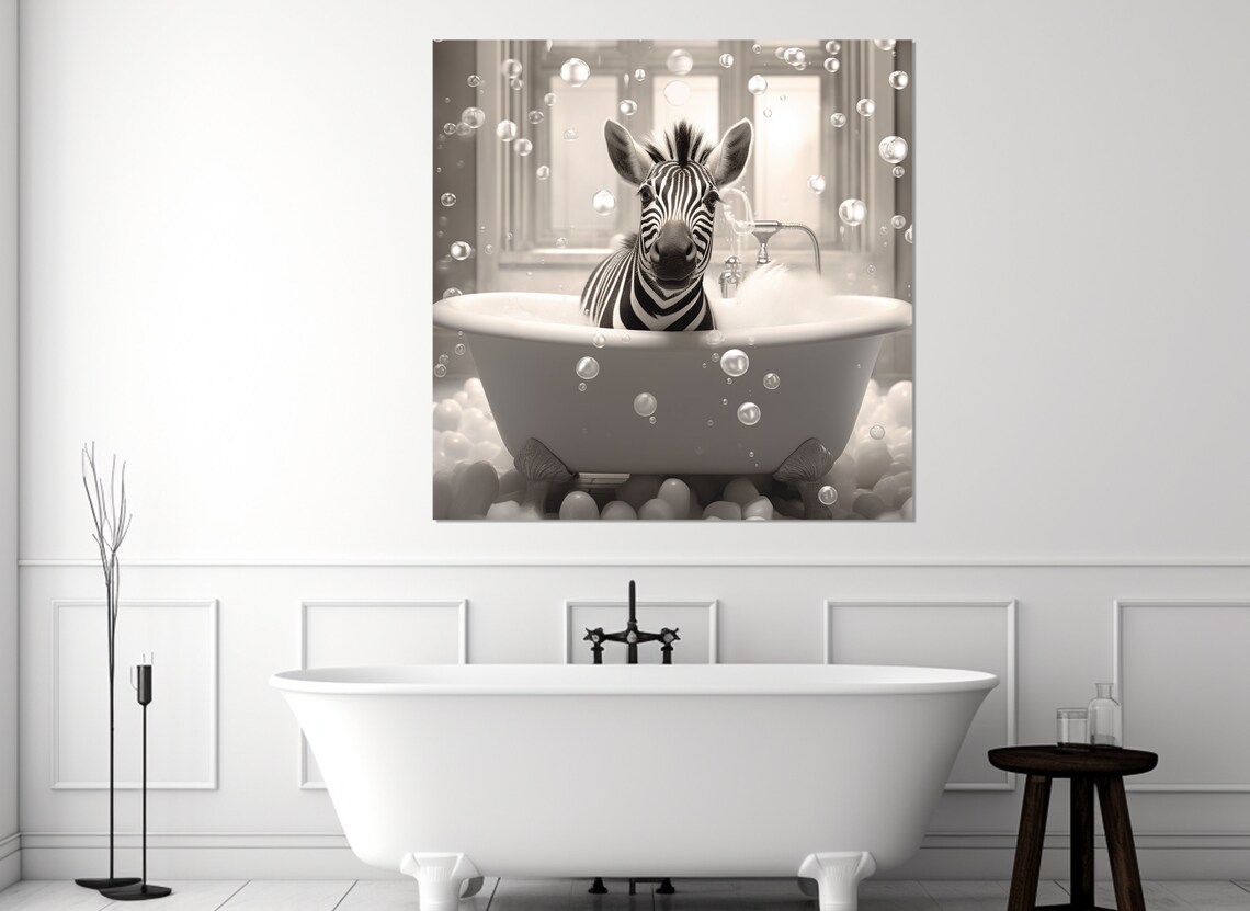 Cute Zebra In The Bathtub, Bathroom Wall Art Print - Image 4