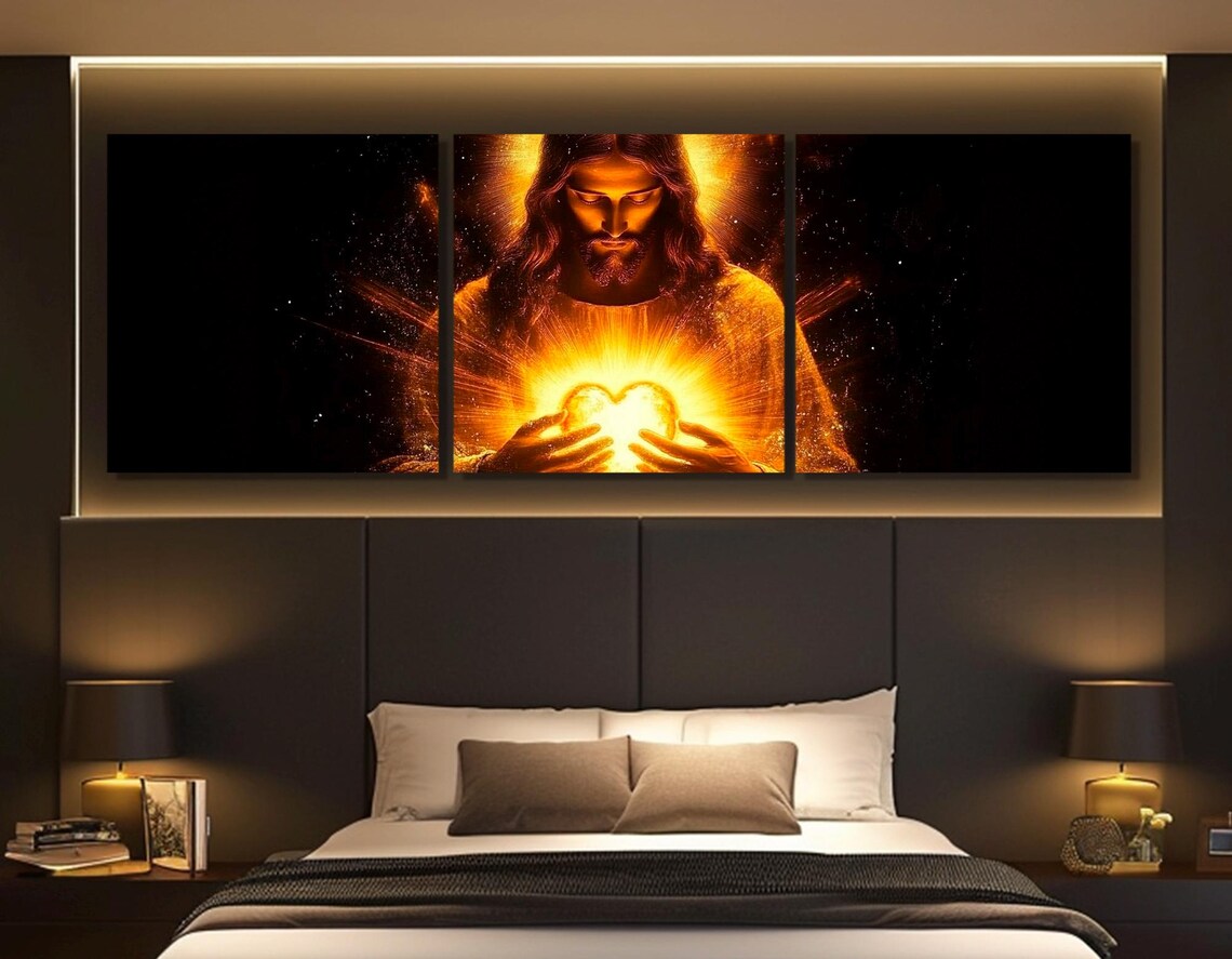 Jesus Holding Glowing Heart Cosmic Light Religious Faith Wall Art Poster - Image 4