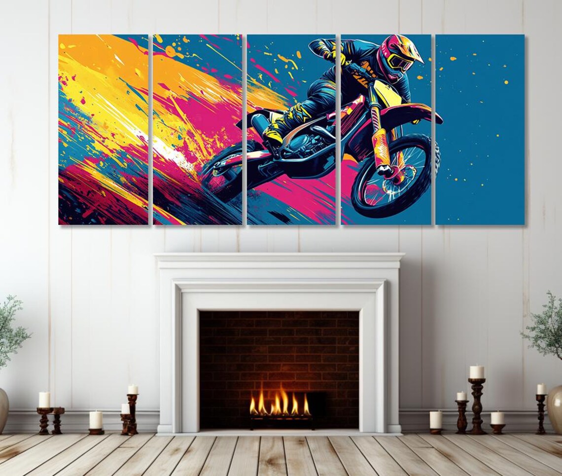 Motocross Rider Colorful Splash Triptych Dirt Bike Bedroom Poster - Image 4