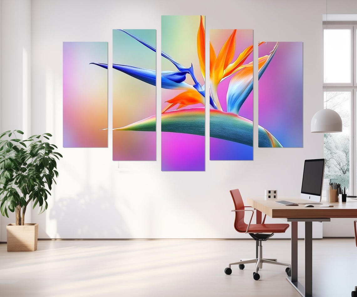Bird Of Paradise Flower Print Colorful Floral Wall Art Bird Of Paradise Painting Abstract Floral Decor Framed And Ready To Hang - Image 2