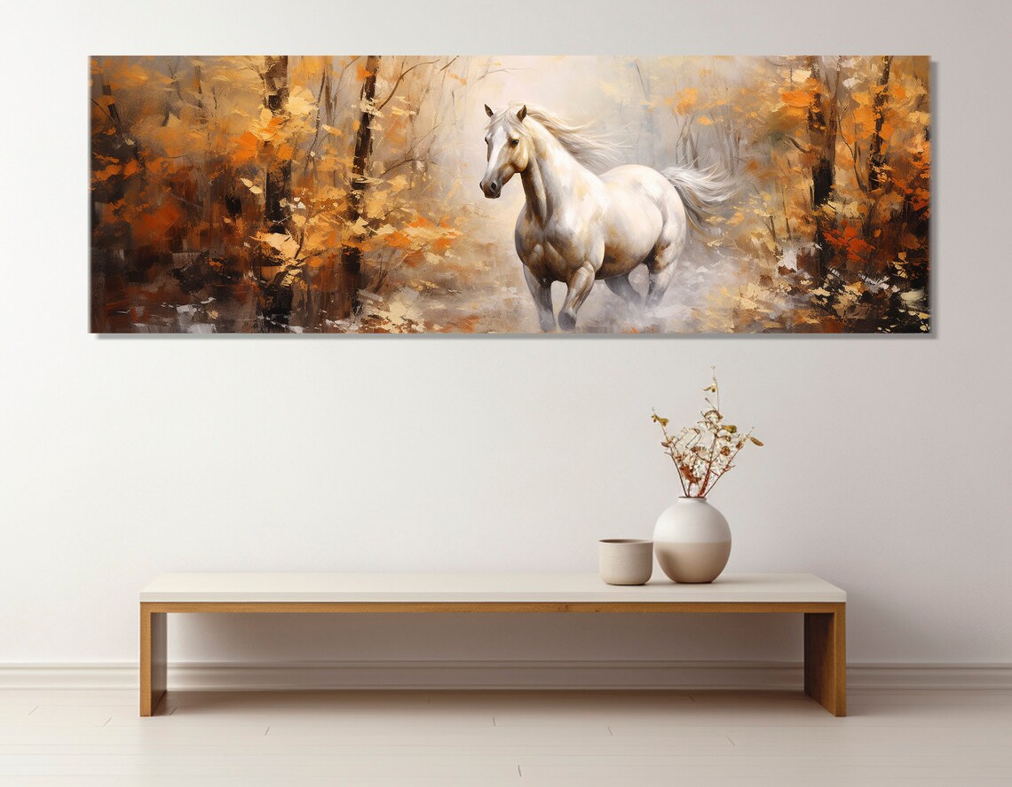 White Horse in Autumn Forest, Horse Art Print - Image 2