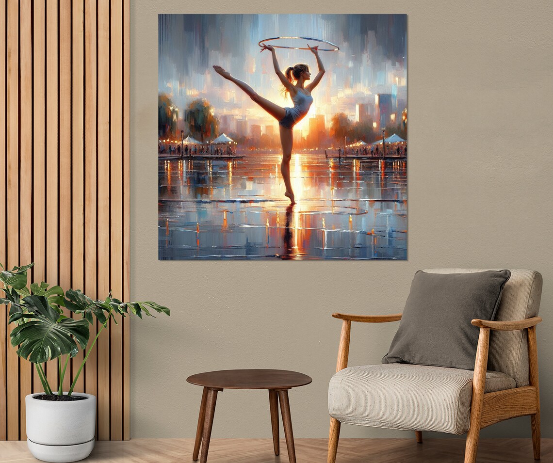 Gymnast With Hoop City Street Sunset Dance Art Painting Poster - Image 4