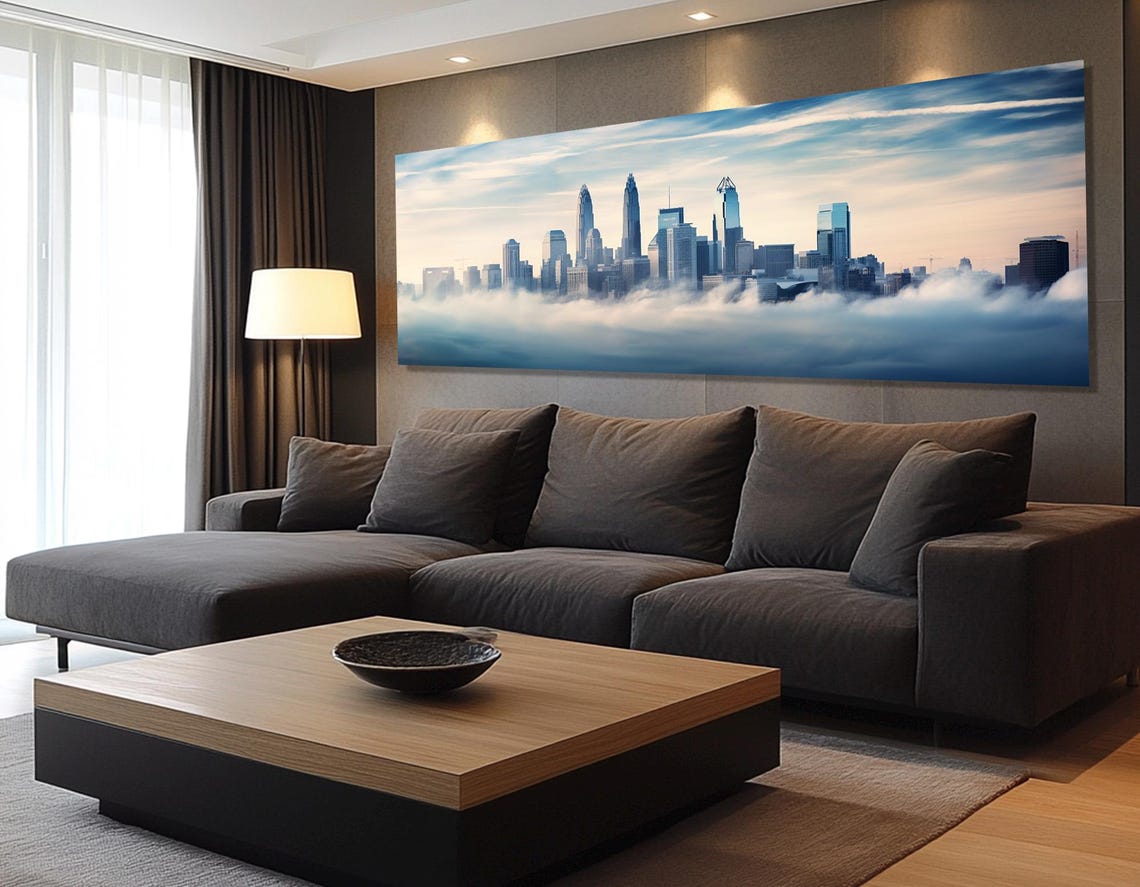 Misty Charlotte Morning Skyline Rising Above Low Fog Clouds Poster - Image 2