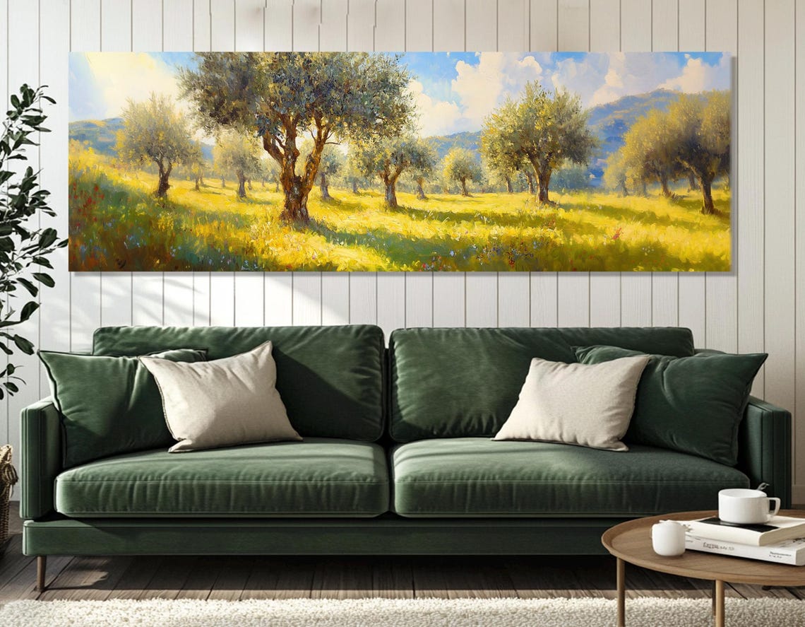 Sunlit Olive Grove Golden Field Impressionist Countryside Art Poster