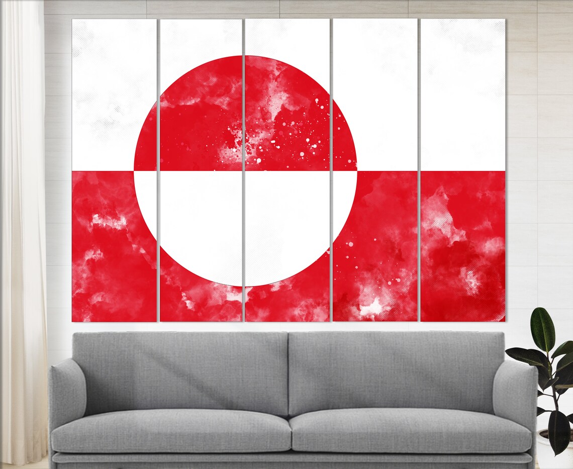 Greenland Flag Watercolor Red Sun Disc Arctic Canvas Wall Art Poster - Image 3