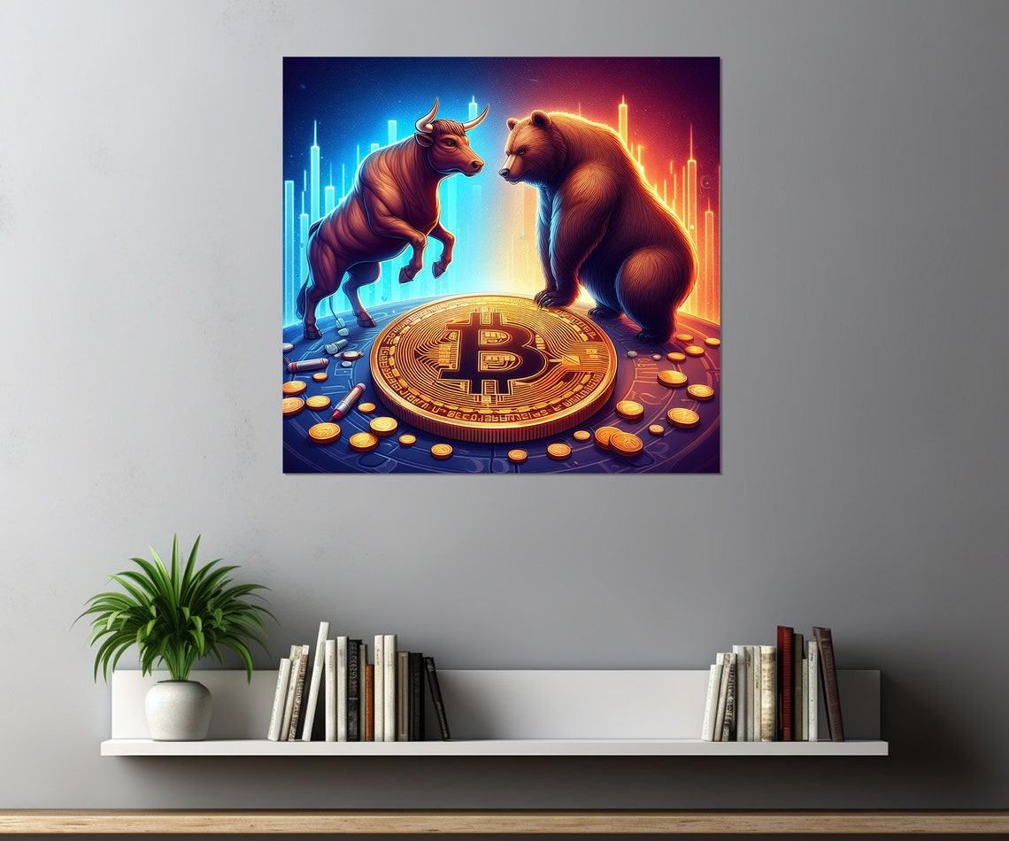 Bull Vs Bear Bitcoin Battle Crypto Market Trading Desk Wall Art - Image 4