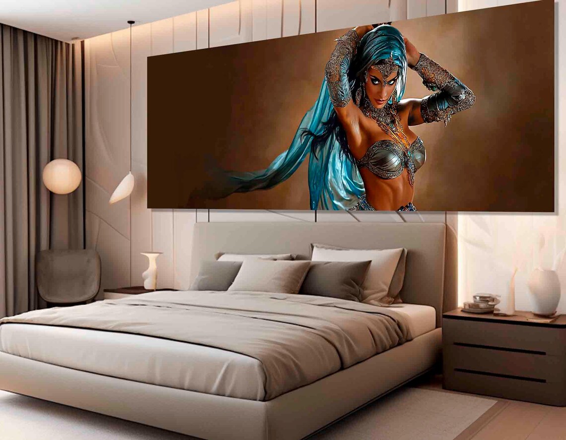 Arabian Princess Turquoise Veil Ornate Jewelry Panoramic Art Poster - Image 4