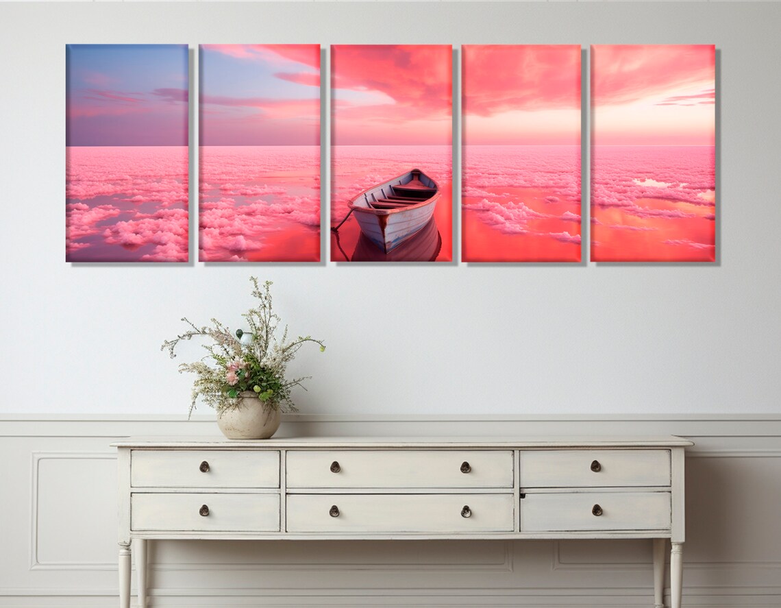 Pink Lake Retba Senegal Wooden Boat Dreamy Pink Water Travel Poster - Image 3