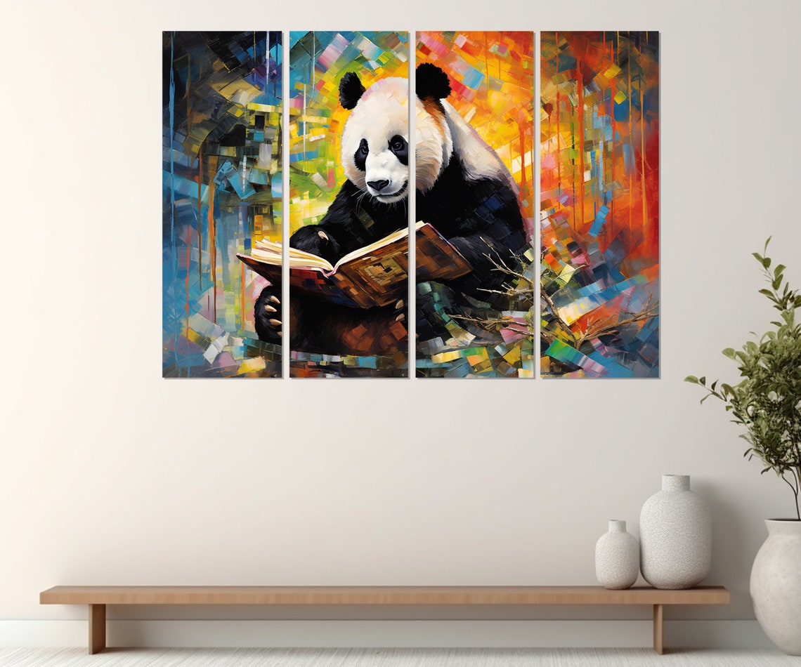Giant Panda Reading A Book Against A Colorful Background Poster - Image 3