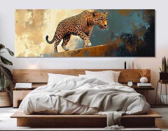 Majestic Leopard Portrait Wildlife Painting Abstract Animal Wall Poster