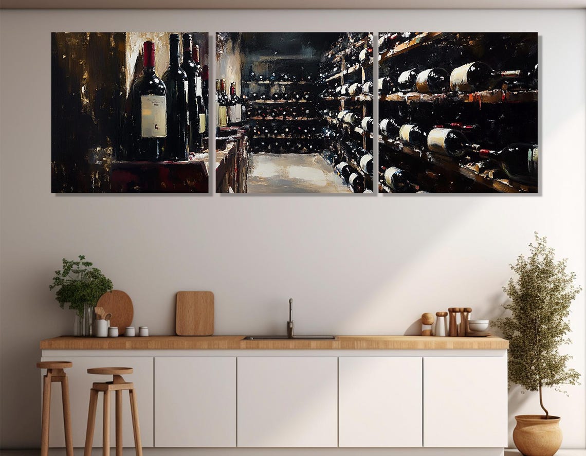Vintage Wine Cellar Rows Of Bottles Dark Painted Panoramic Poster - Image 4