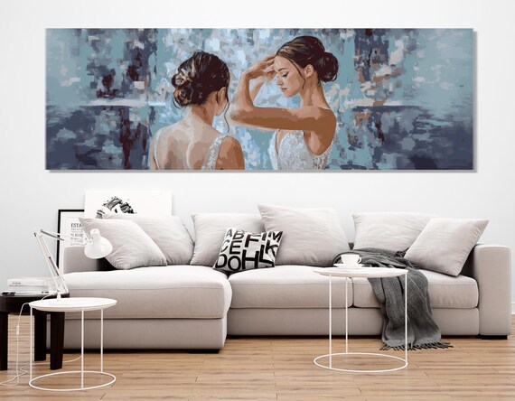 Ballerina Fixing Hair Before Mirror Blue Impressionist Dance Art Poster