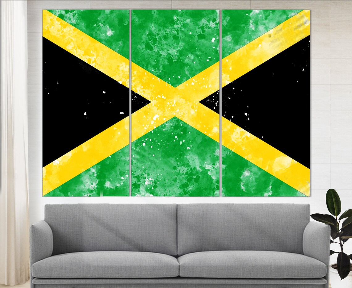 Jamaica Flag Grunge Watercolor Green Black Yellow Saltire Poster - Image 4