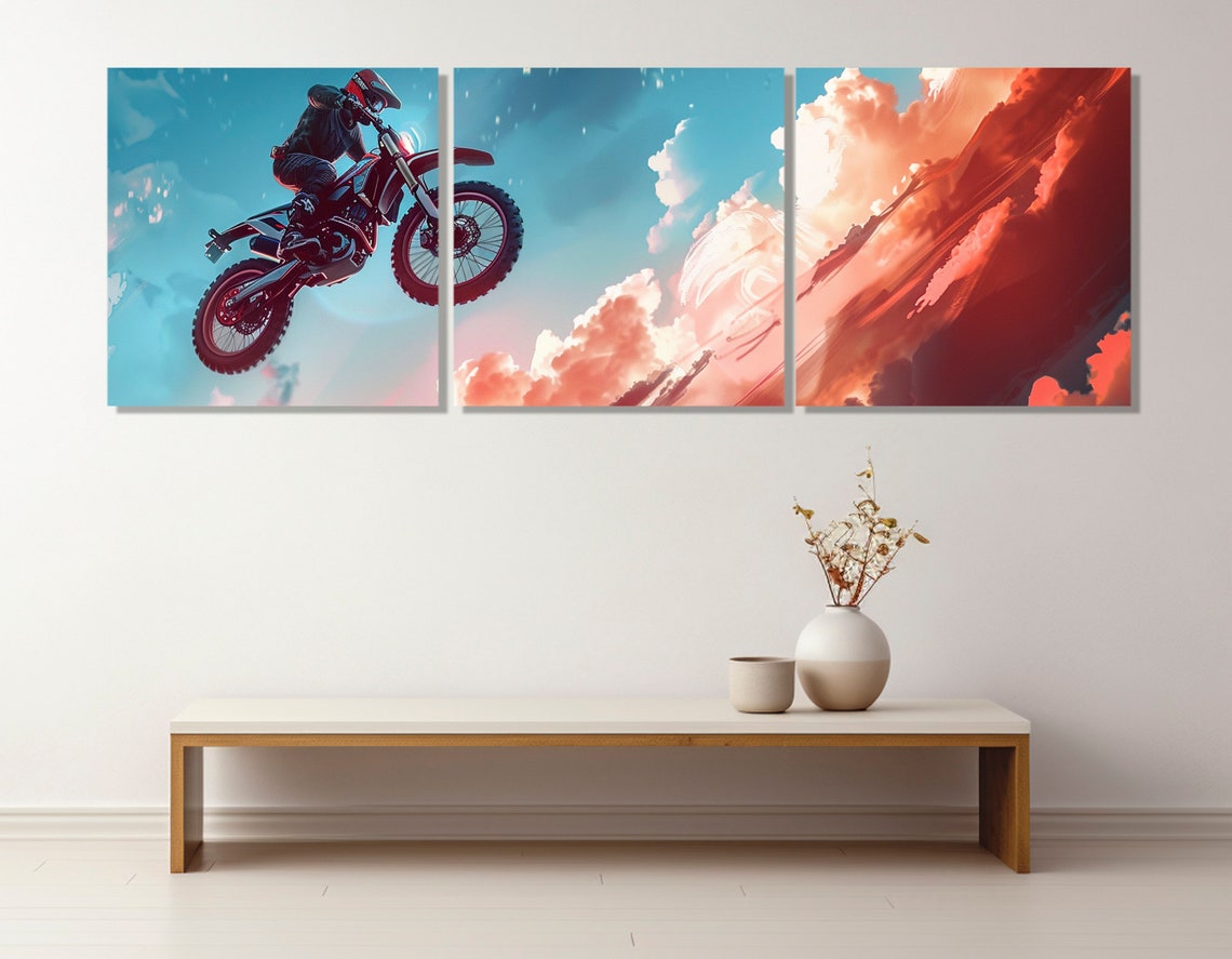 Large Motocross Jump Print Motocross Wall Art Abstract Dirt Bike Painting Motocross Club Decor Framed And Ready To Hang - Image 3
