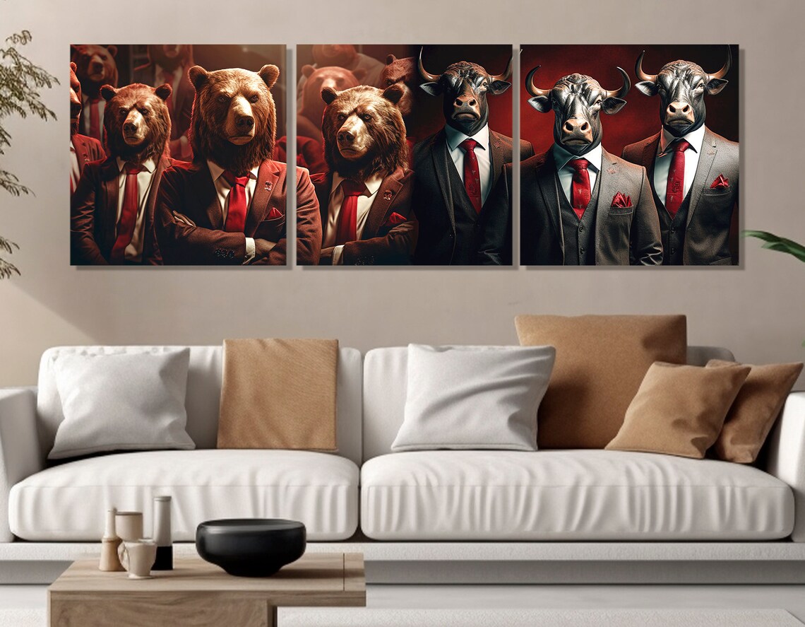 Bulls And Bears In Business Suits Wall Street Office Panoramic Wall Art Poster - Image 2