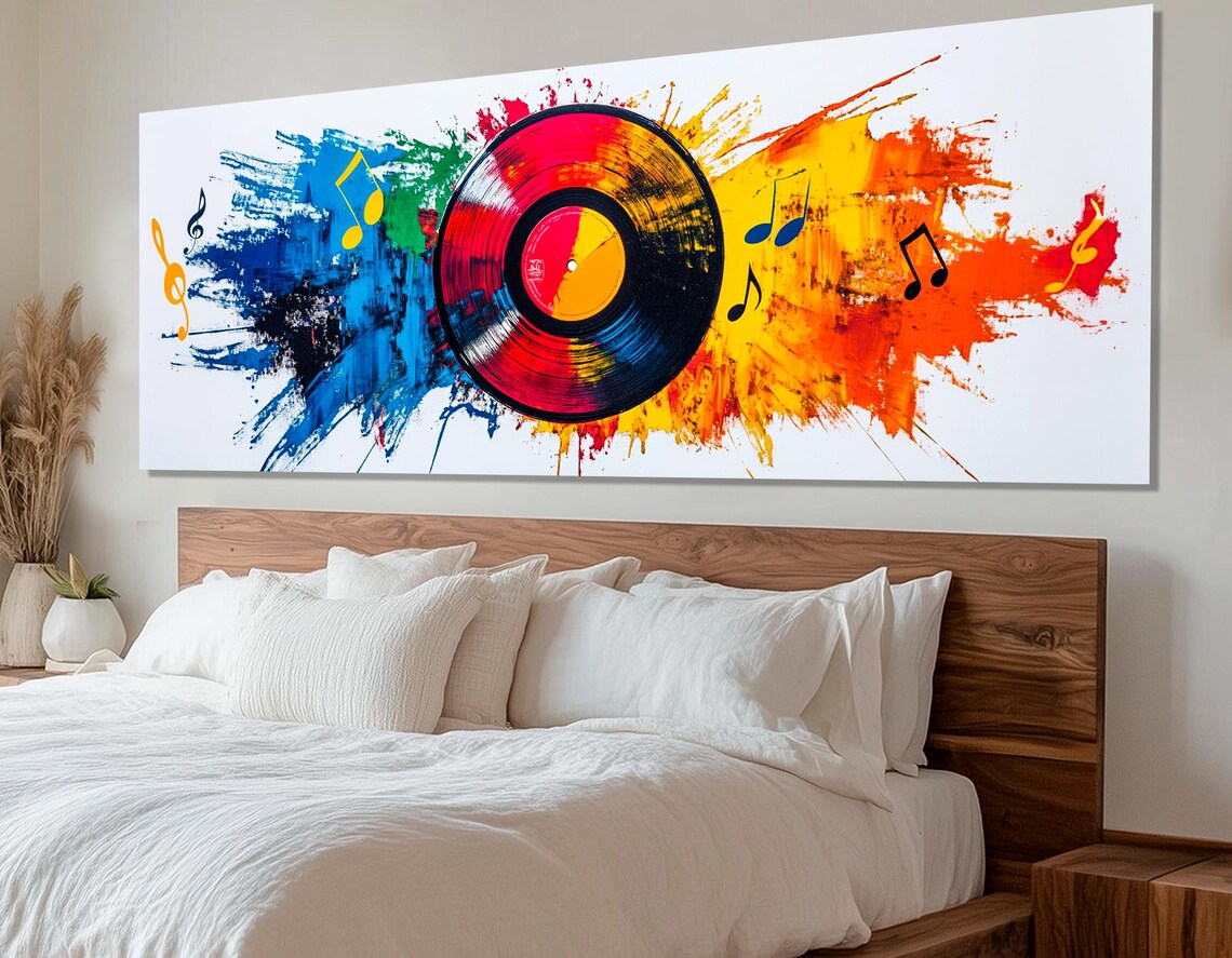 Colorful Vinyl Record Paint Splashes Music Notes Pop Art Wall Decor Print - Image 2