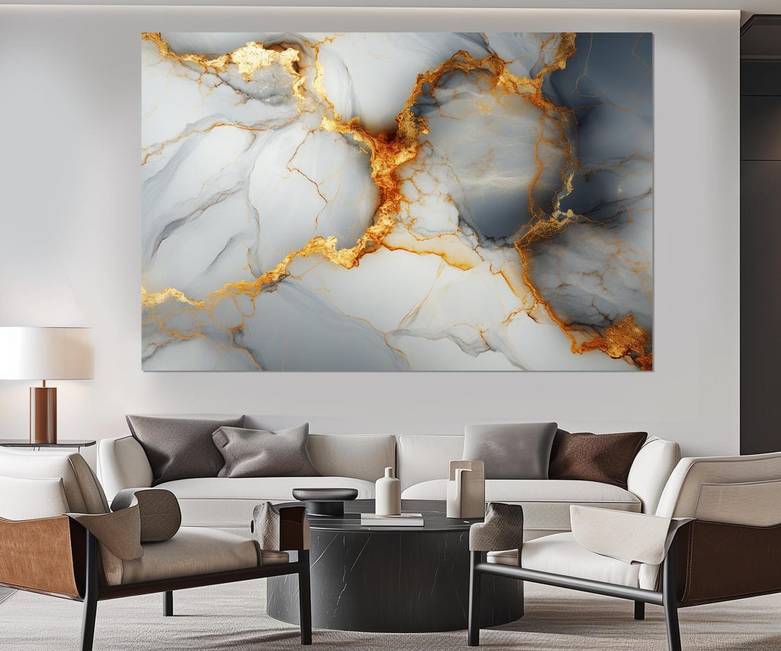 White Gold Marble Abstract Luxury Vein Texture Modern Wall Poster - Image 2