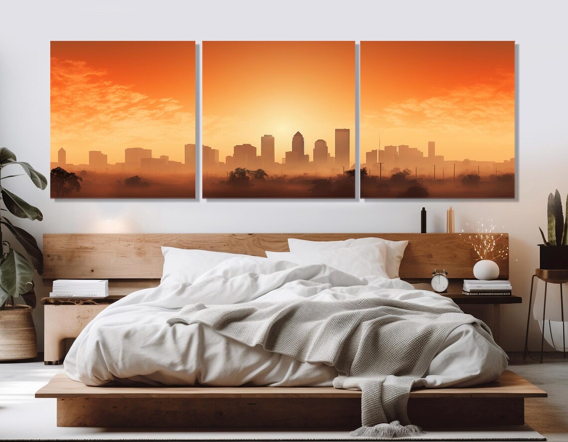 Misty Fort Worth Sunrise Skyline In Glowing Orange Haze Poster - Image 4