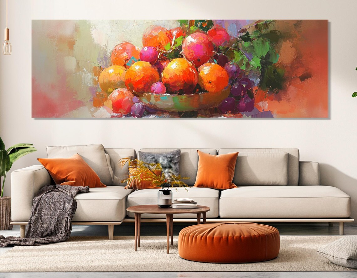 Impressionist Fruit Basket Painting Print Large Kitchen Wall Art Fruit Wall Art Modern Kitchen Wall Decor Framed Ready To Hang