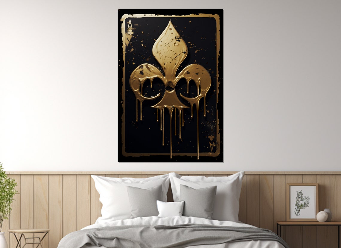 Ace Of Clubs Print Poker Wall Art Card Player Gift Golden Ace Of Clubs Painting Framed And Ready To Hang - Image 2