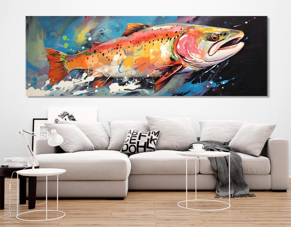 Abstract Rainbow Trout Painting Print Fishing Wall Decor Rainbow Trout Poster Fisherman Gift Framed And Ready To Hang