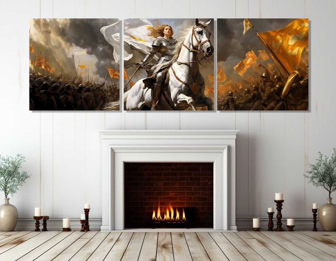 Joan of Arc On a Battle Horse, French Impressionist Art Print - Image 3