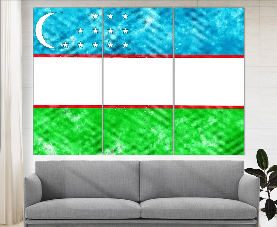 Uzbekistan Flag Grunge Watercolor Crescent Twelve Stars Poster - Image 4