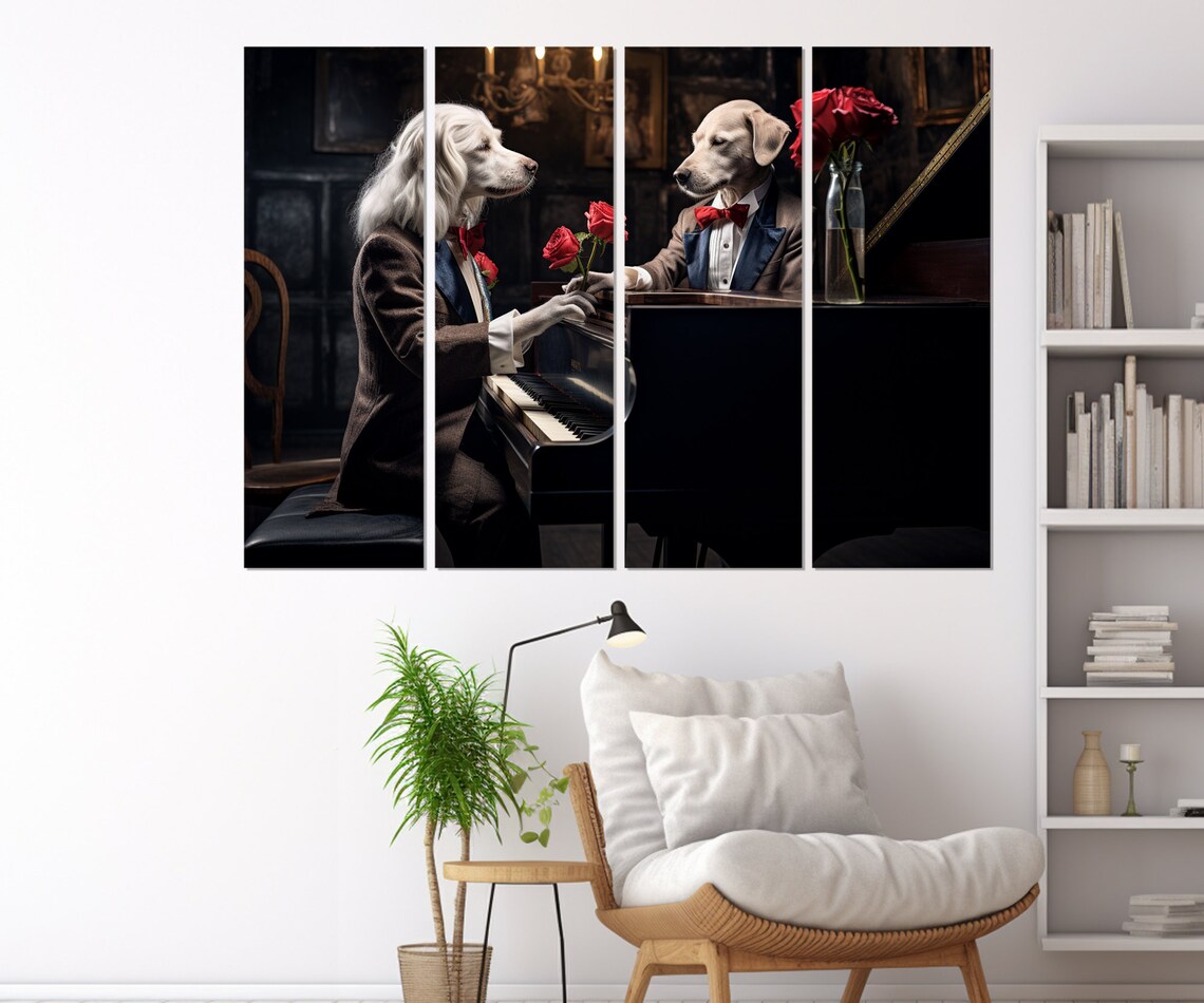 Two Dogs In Tuxedos Playing Grand Piano Roses Vintage Jazz Club Poster - Image 3