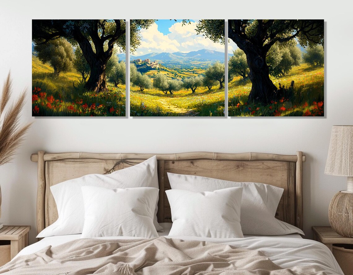 Provence Olive Grove Red Poppies Village Hills Panoramic Travel Poster - Image 4