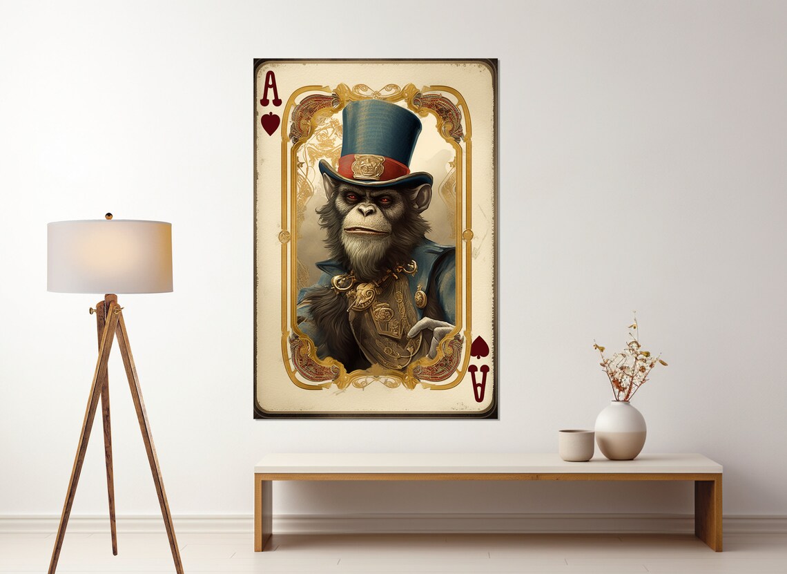 Ace Of Spades With Monkey Poker Art Print, Card Player