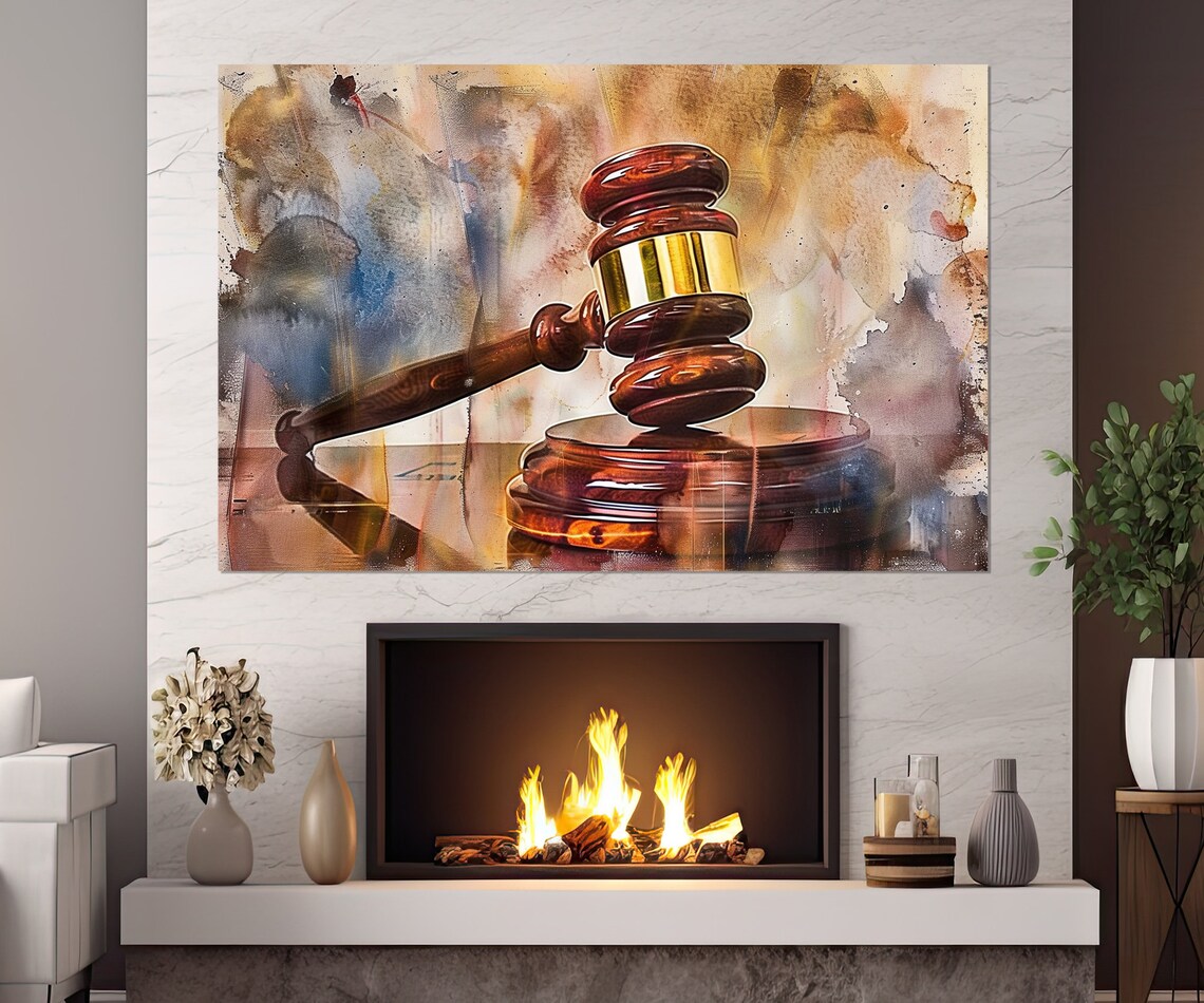 Judge Gavel Watercolor Painting Law Office Decor Justice Symbol Poster