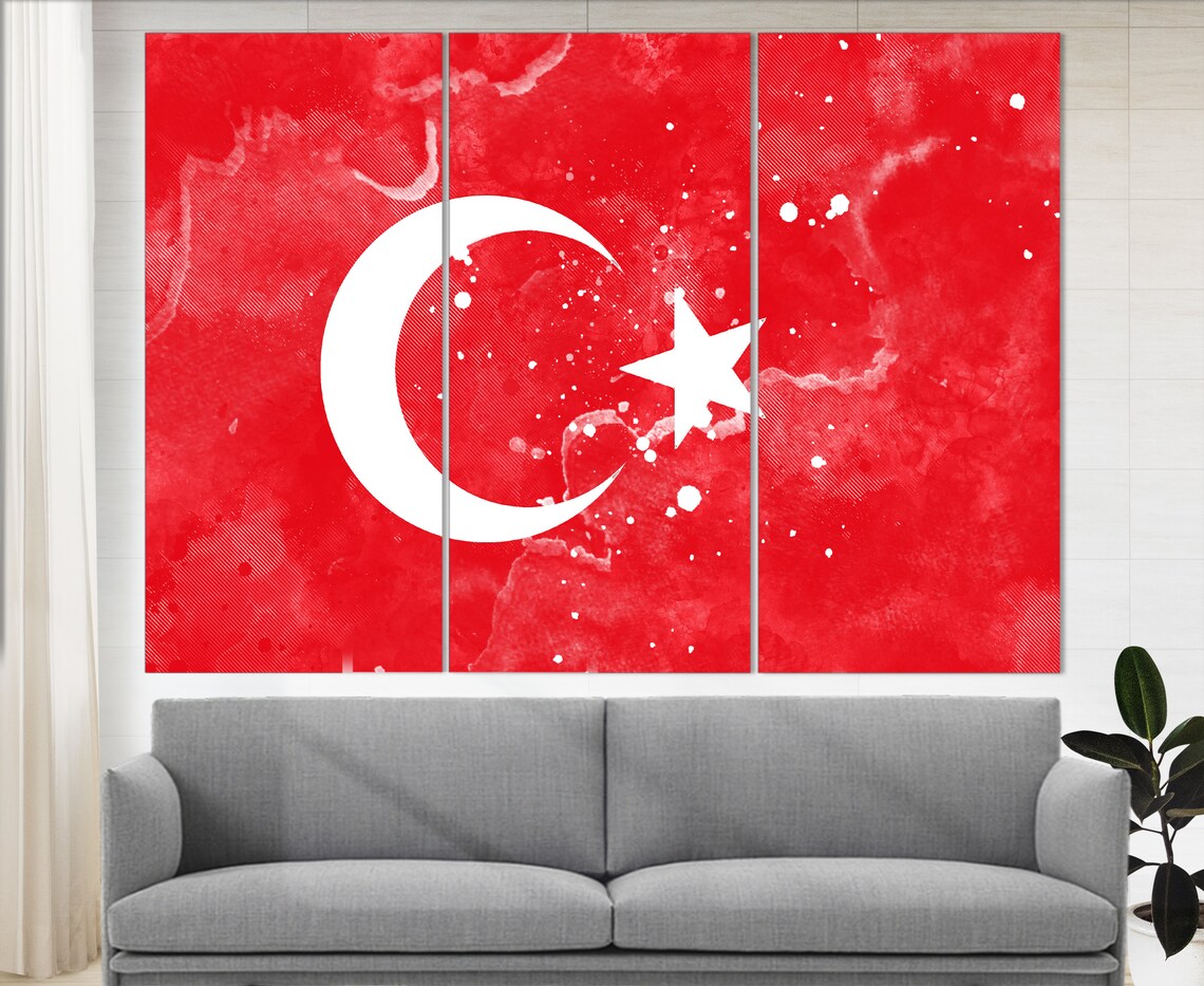 Turkey Flag Grunge Watercolor Red Crescent Moon Star Turkish Poster - Image 2