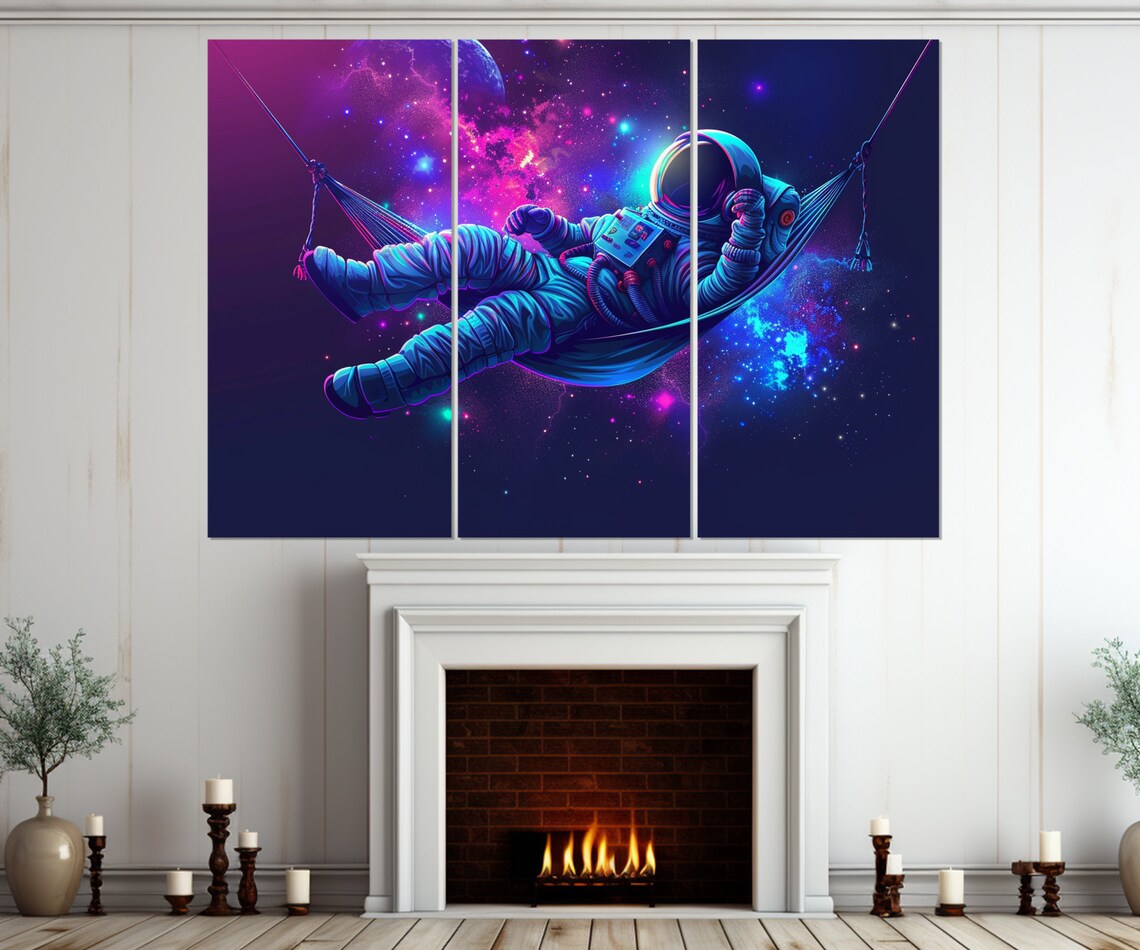 Astronaut Hammock Floating Neon Galaxy Cosmic Space Relaxation Art Poster - Image 4