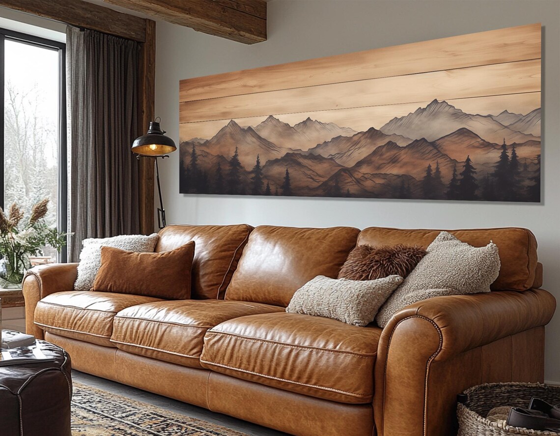 Abstract Soft Tones Mountains Art Print, Rustic Style - Image 2