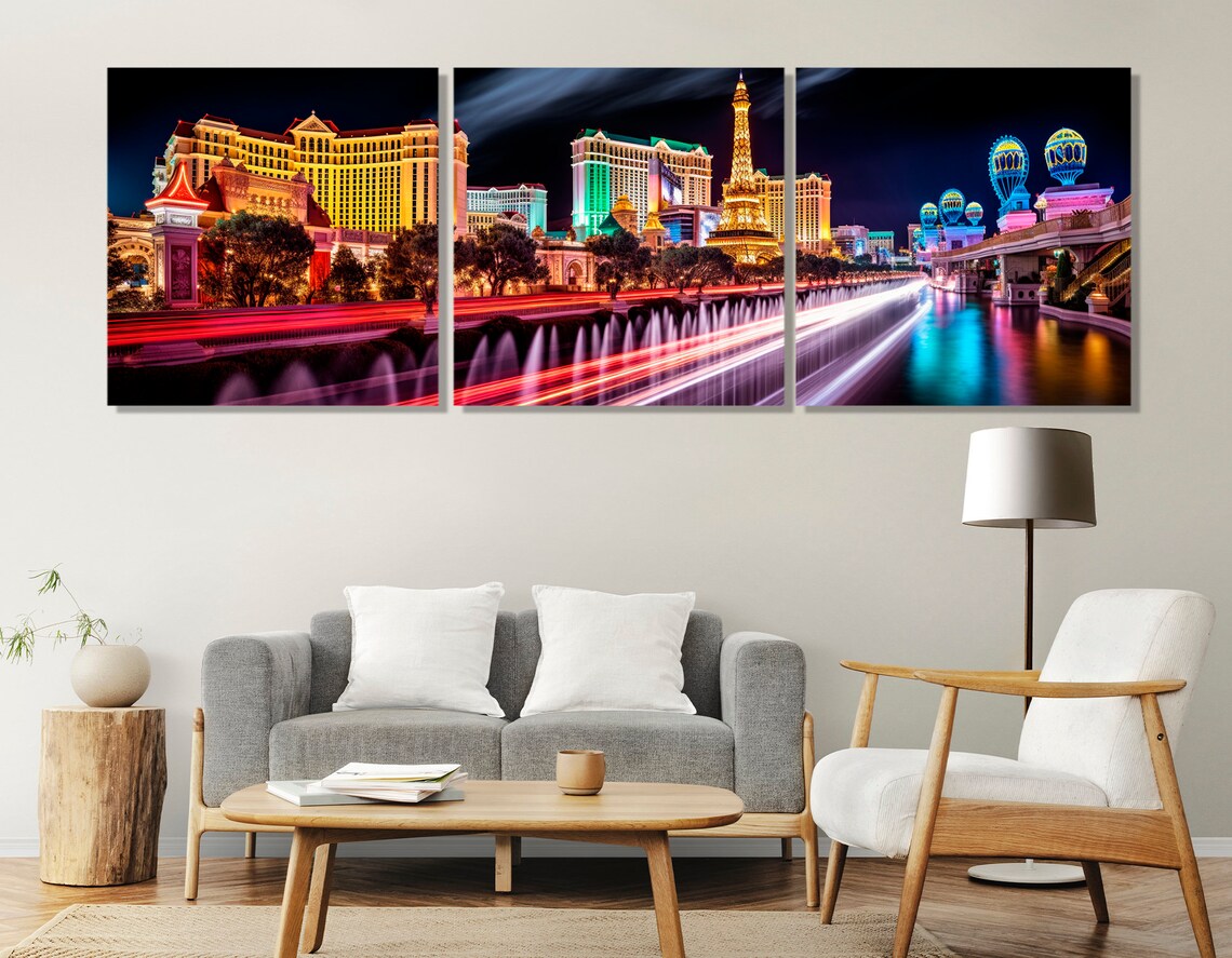 Las Vegas Strip Night Lights Bellagio Fountains Panorama City Poster - Image 4