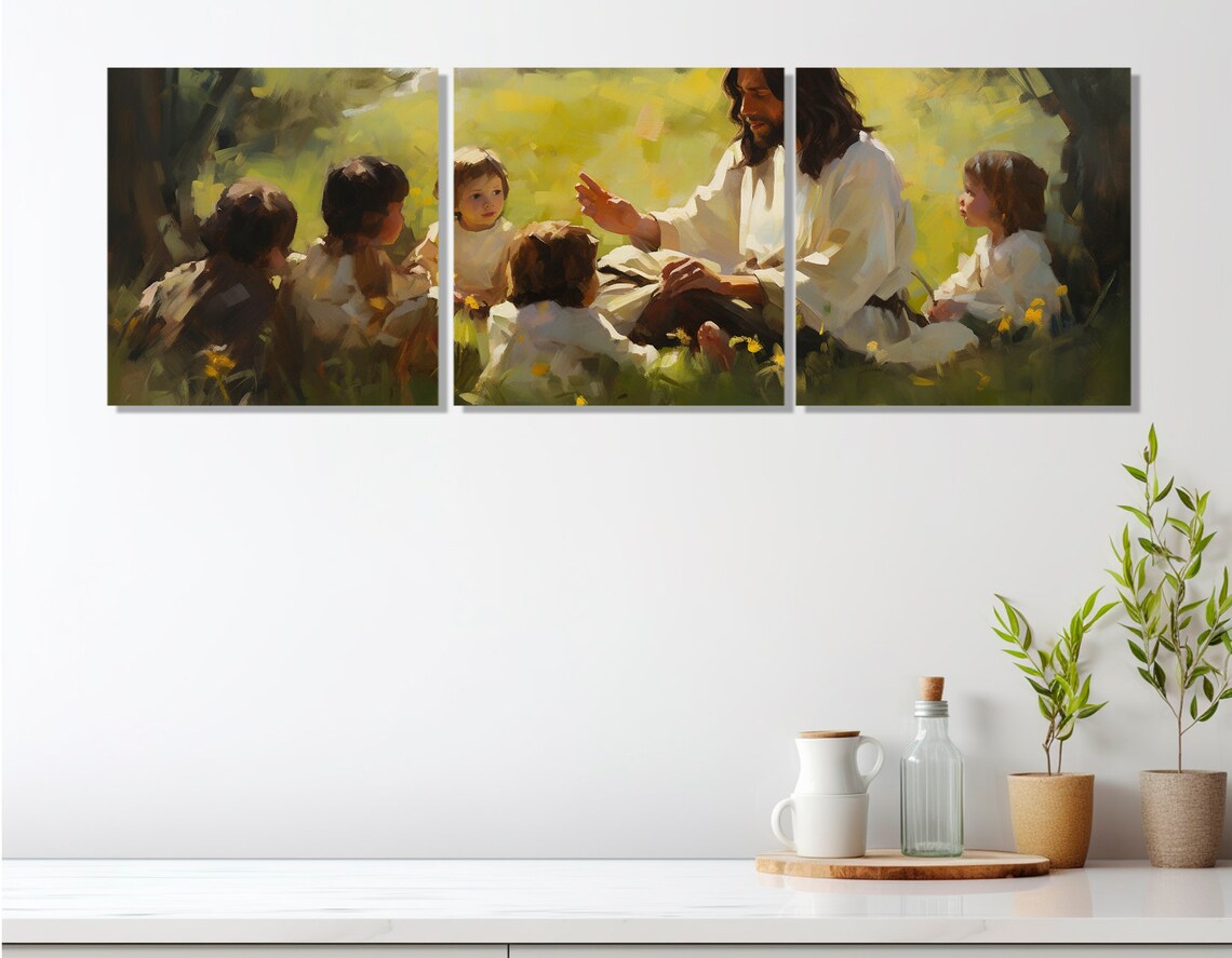 Jesus Teaching Children Sermon On The Mount Religious Painting Wall Poster - Image 3