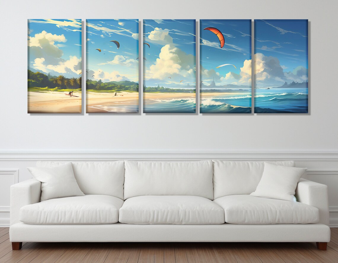 Abstract Kiteboarding Beach Poster Print, Coastal Decor - Image 2