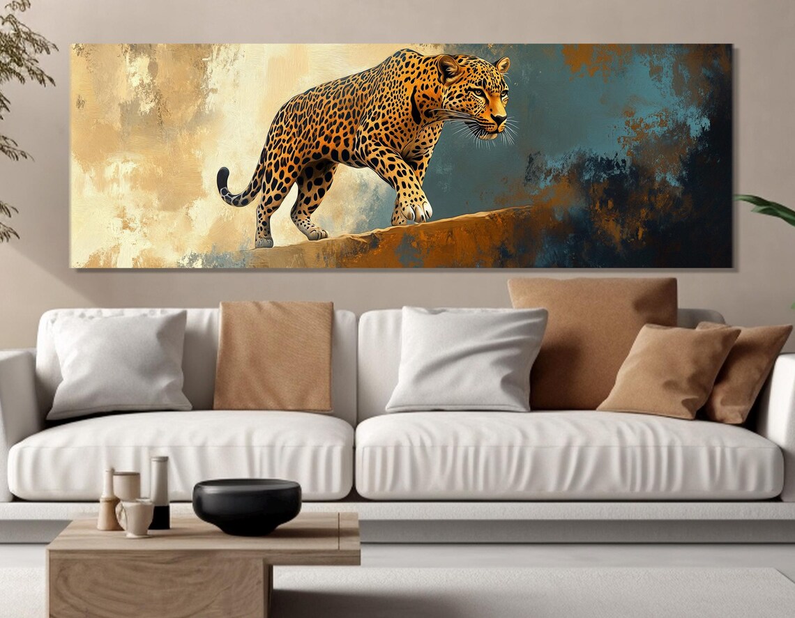 Majestic Leopard Portrait Wildlife Painting Abstract Animal Wall Poster - Image 3