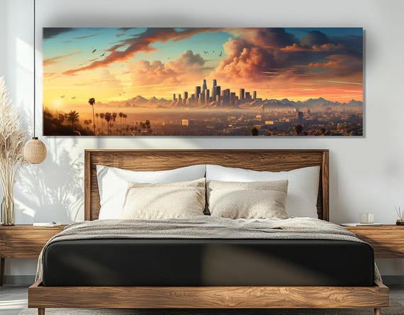 Abstract Los Angeles Sunset Print Scenic Los Angeles Painting Los Angeles Wall Art Los Angeles Skyline Framed And Ready To Hang