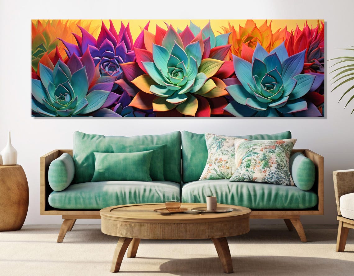 Rainbow Succulent Row Bold Color Modern Botanical Wall Art Poster