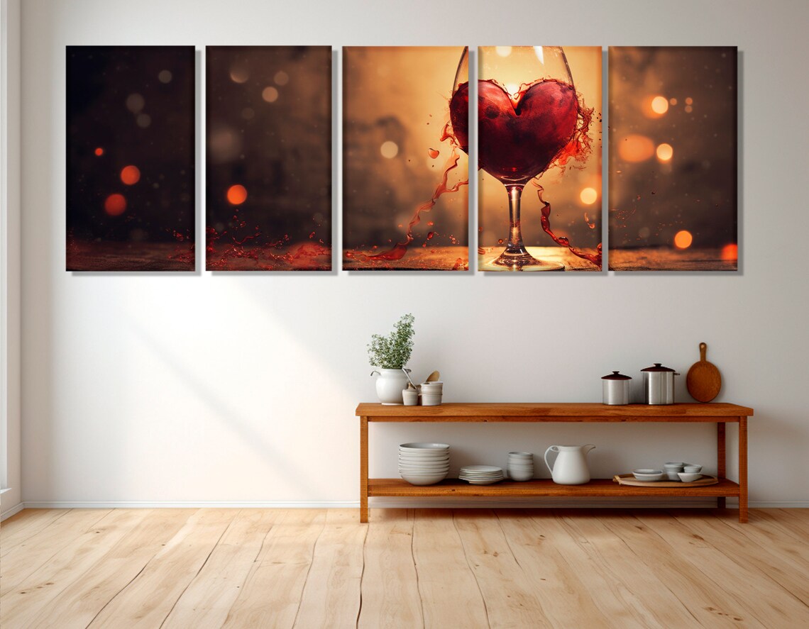 Heart Shaped Red Wine Splash Glass Warm Bokeh Dining Room Wall Art Poster - Image 2