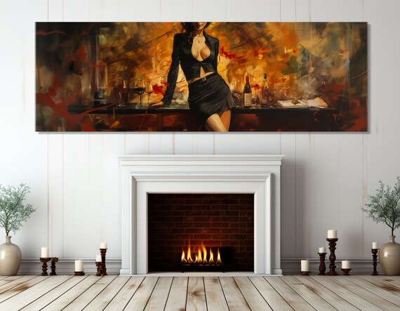 Woman In Black Dress Wine Bar Abstract Painterly Bar Lounge Poster