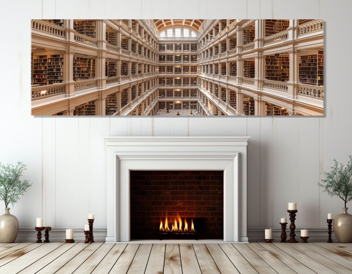 Grand Historic Library Atrium Bookshelves Multiple Floors Architecture Poster - Image 2