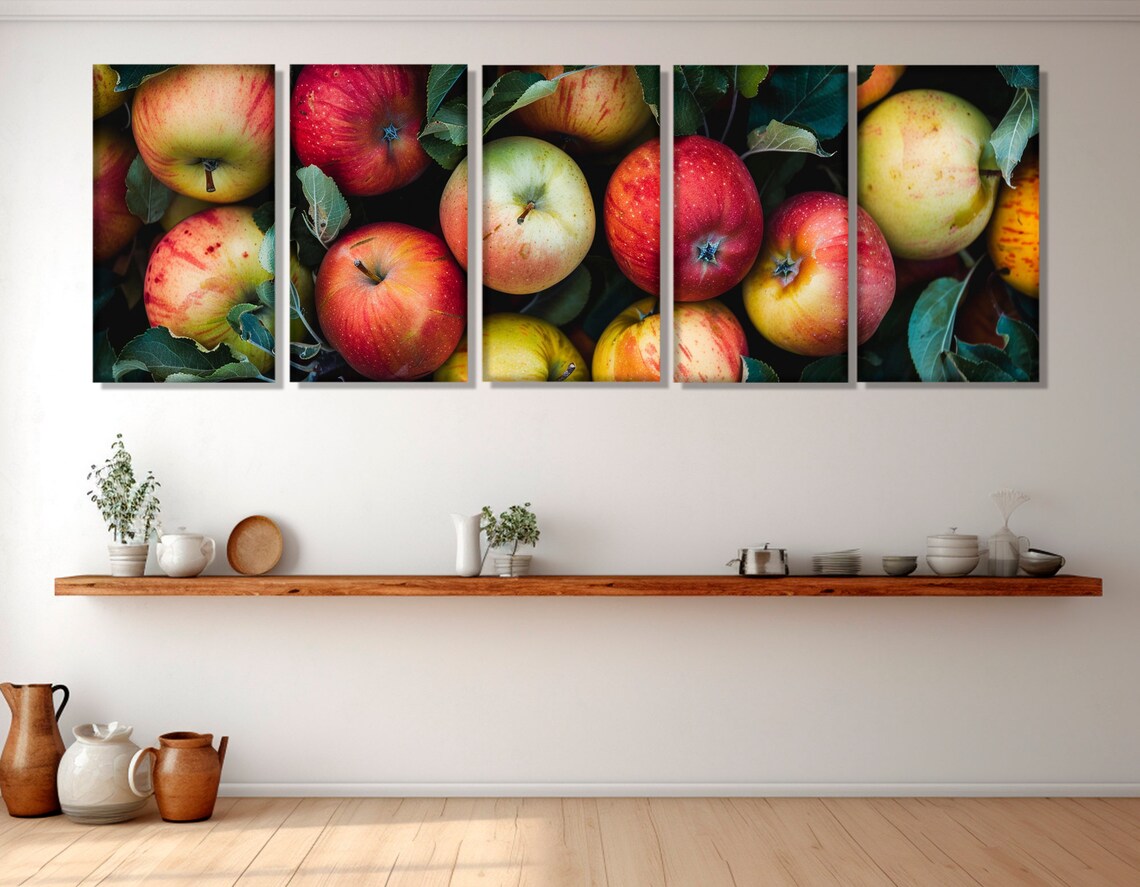 Large Kitchen Wall Art Garden Apples Print Fruits Wall Art Modern Kitchen Wall Decor Framed And Ready To Hang - Image 3