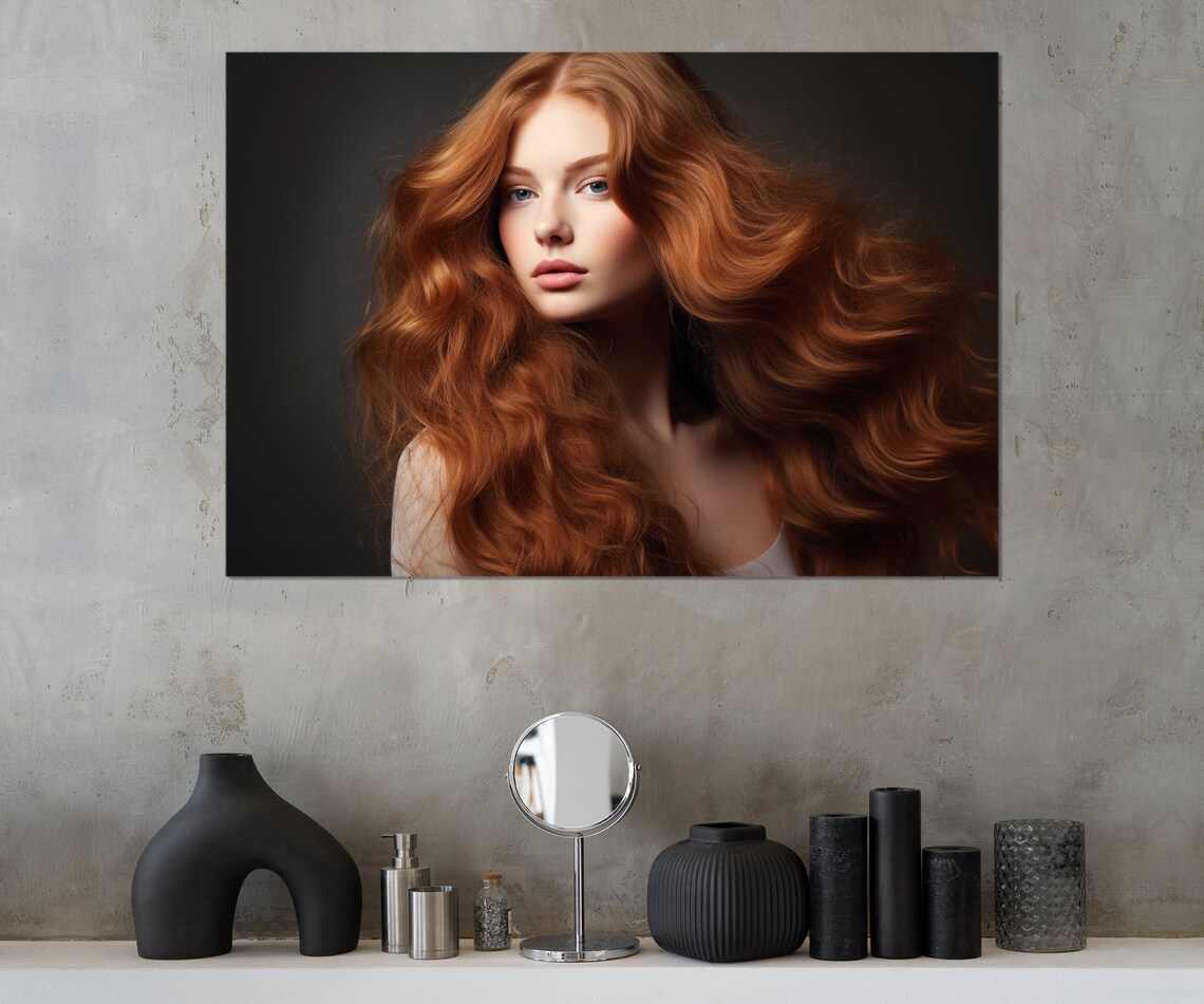 Woman Long Wavy Red Hair Salon Beauty Portrait Wall Art Poster - Image 4