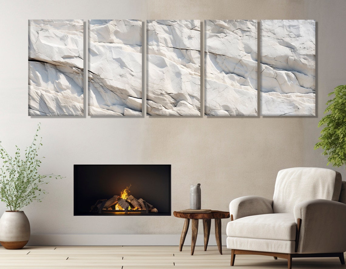 White Marble Stone Texture Triptych Minimalist Modern Interior Poster - Image 4