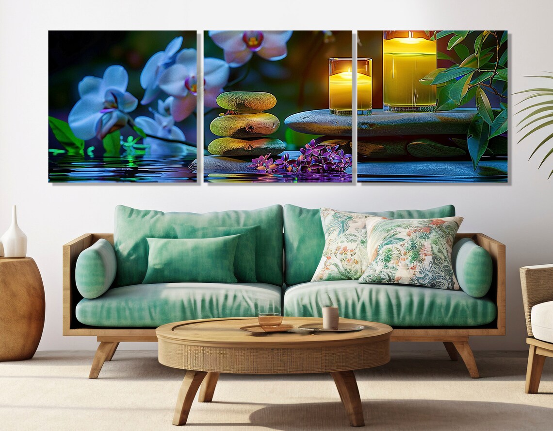 Spa Candles Zen Stones Orchids Still Water Tranquil Relaxing Wall Art - Image 4