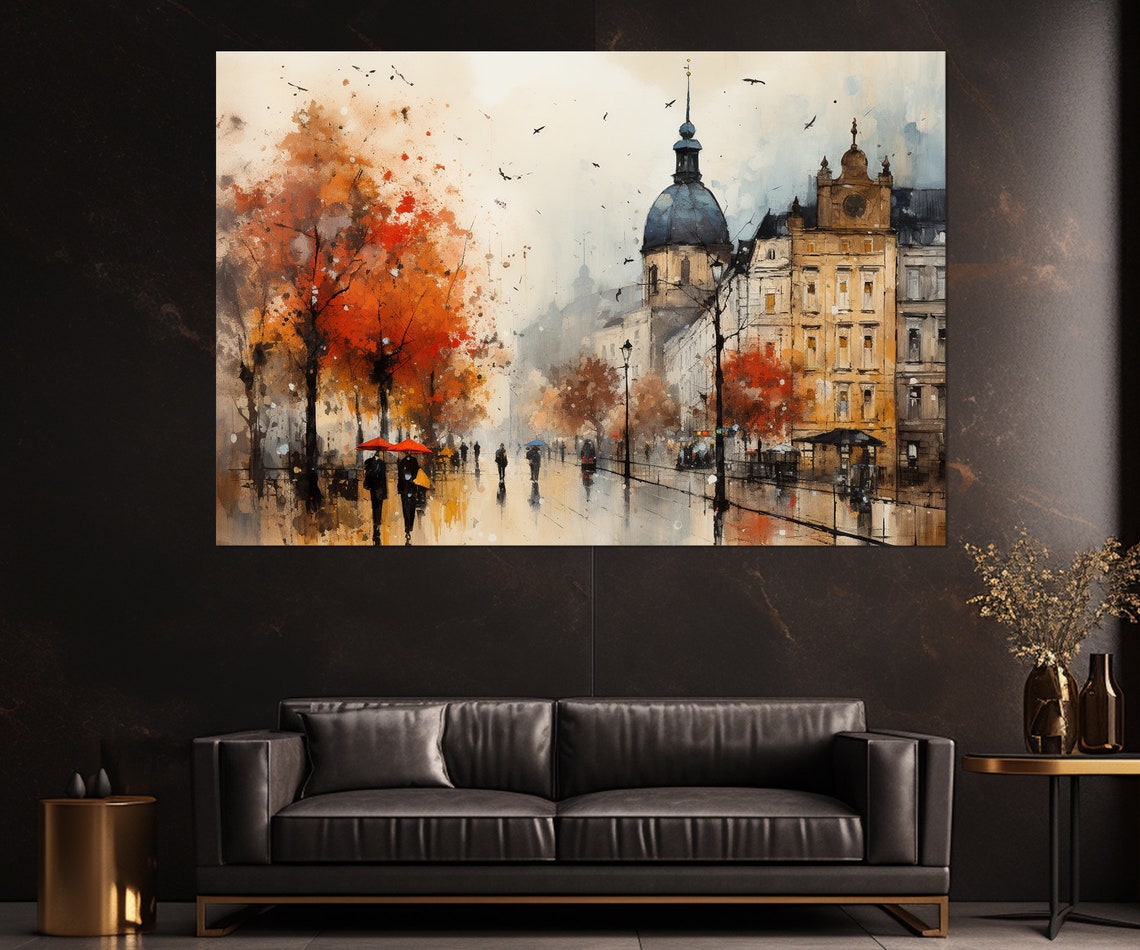 Krakow Old Town Rainy Autumn Street Five Panel Split Canvas Poster - Image 3