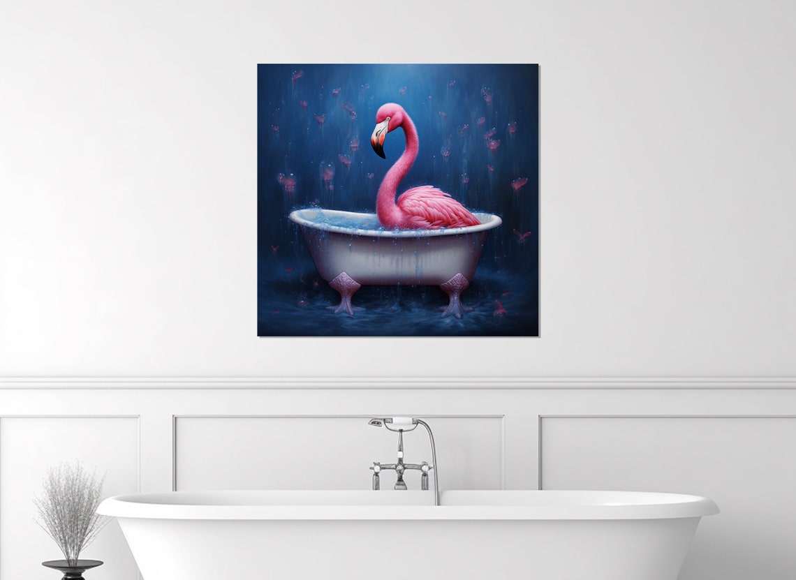 Pink Flamingo In A Vintage Bathtub Under Falling Petals Poster - Image 4